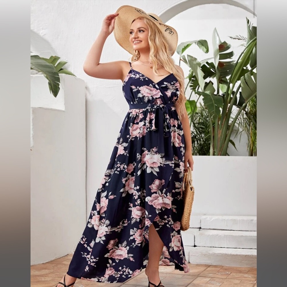SHEIN Plus Wrap Detail Floral Cami Dress